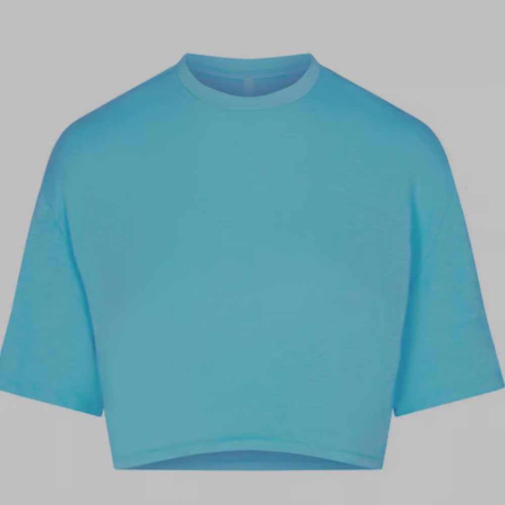 Skims worn in jersey oversized cropped tee shirt size Xsmall, cyan. No flaws